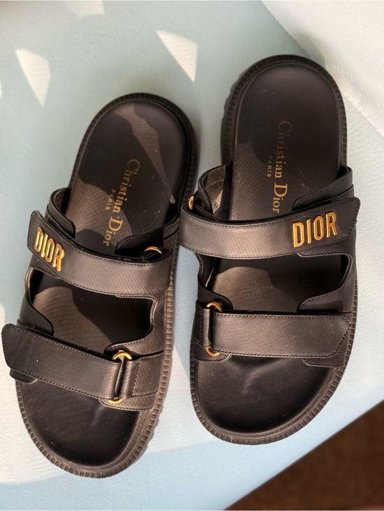 Dior Shoes - Dior Black Leather Logo Slide Sandals